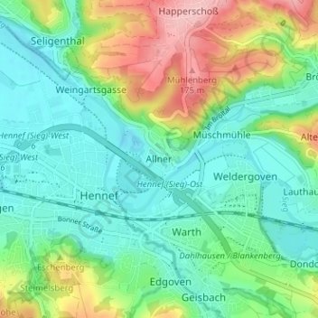 Topografische Karte Allner, Höhe, Relief