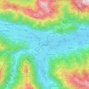 Topografische Karte Gusinje, Höhe, Relief