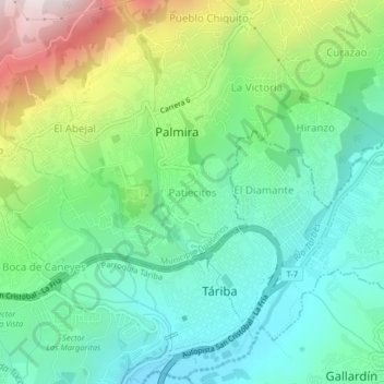 Topografische Karte Patiecitos, Höhe, Relief