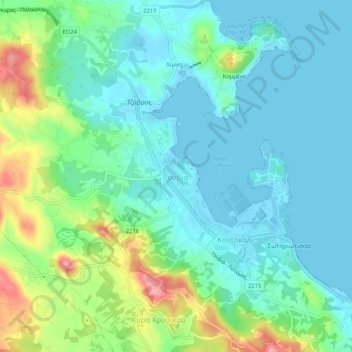Topografische Karte Gouvia, Höhe, Relief