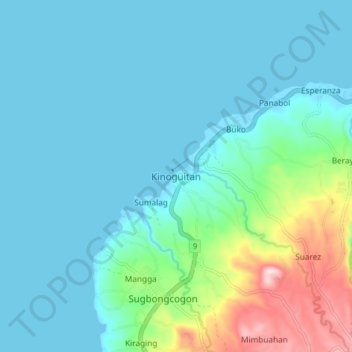 Topografische Karte Kinoguitan, Höhe, Relief