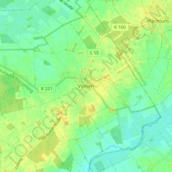 Topografische Karte Vinnen, Höhe, Relief