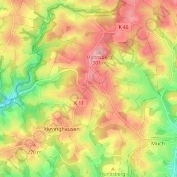 Topografische Karte Bövingen, Höhe, Relief