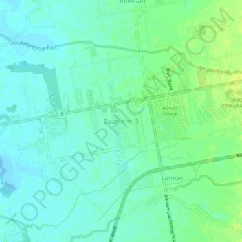 Topografische Karte Baan Km. 3, Höhe, Relief