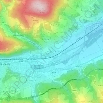 Topografische Karte Stuppach, Höhe, Relief