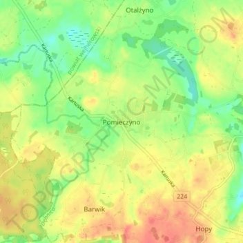 Topografische Karte Pomieczyno, Höhe, Relief