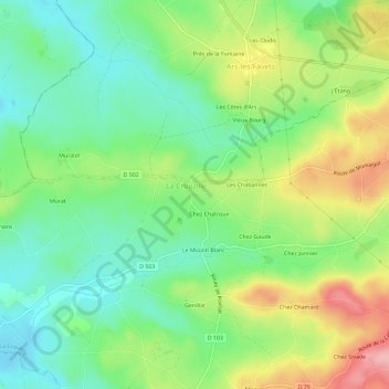 Topografische Karte Les Prés de l'Évêque, Höhe, Relief