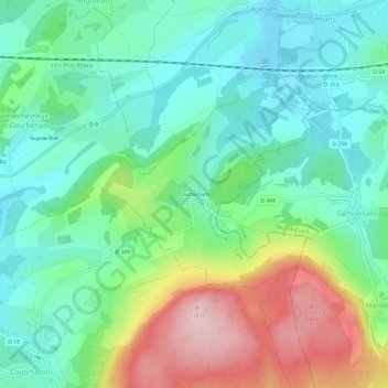 Topografische Karte Courbenans, Höhe, Relief
