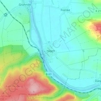 Topografische Karte Hajen, Höhe, Relief