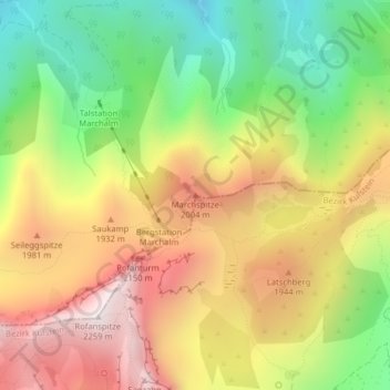 Topografische Karte Marchspitze, Höhe, Relief