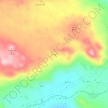 Topografische Karte Kornet, Höhe, Relief