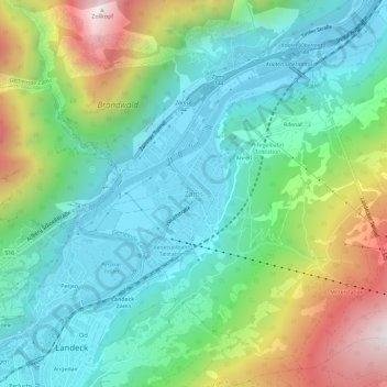 Topografische Karte Zams, Höhe, Relief