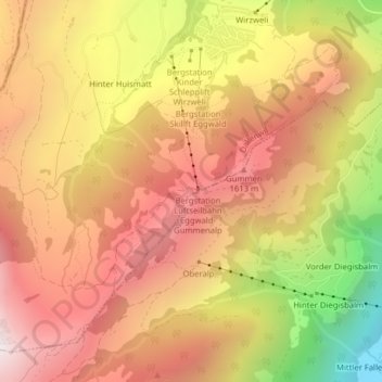 Topografische Karte Rest. Gummenalp, Höhe, Relief