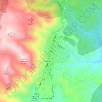 Topografische Karte Virginia City, Höhe, Relief