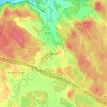 Topografische Karte Finkarby, Höhe, Relief