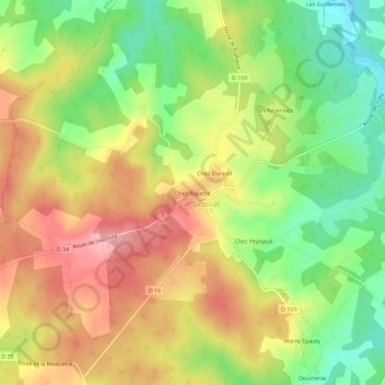 Topografische Karte Chez Papette, Höhe, Relief