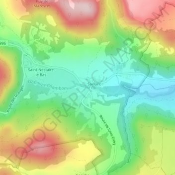 Topografische Karte Cascade de Saillant, Höhe, Relief
