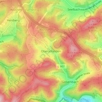 Topografische Karte Oberschelden, Höhe, Relief