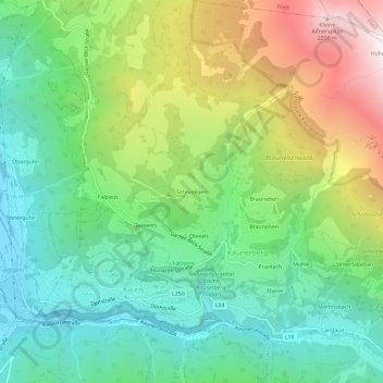 Topografische Karte Schnadigen, Höhe, Relief