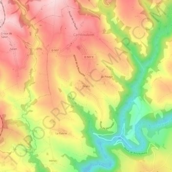 Topografische Karte Pruns, Höhe, Relief