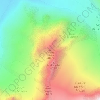 Topografische Karte Aiguille du Tacul, Höhe, Relief