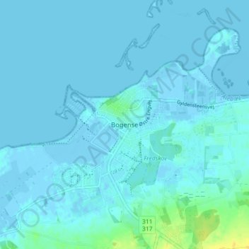 Topografische Karte Bogense, Höhe, Relief