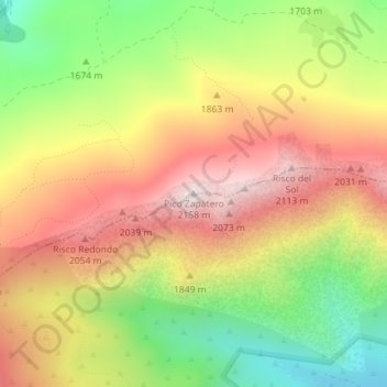 Topografische Karte Pico Zapatero, Höhe, Relief