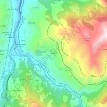 Topografische Karte Malveo, Höhe, Relief