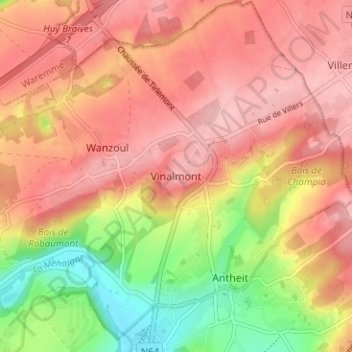 Topografische Karte Vinalmont, Höhe, Relief