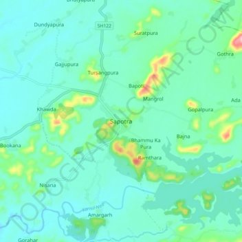 Topografische Karte Sapotra, Höhe, Relief
