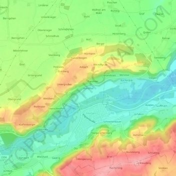 Topografische Karte Mühlthal, Höhe, Relief