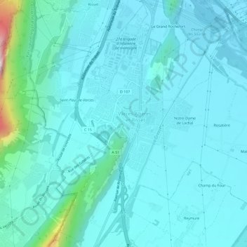 Topografische Karte Varces, Höhe, Relief