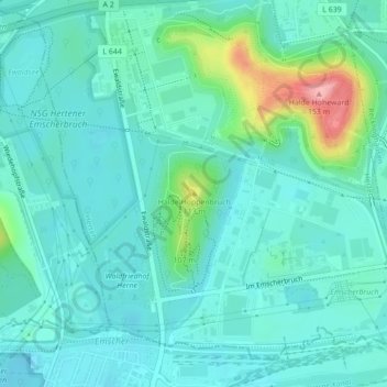 Topografische Karte Halde Hoppenbruch, Höhe, Relief