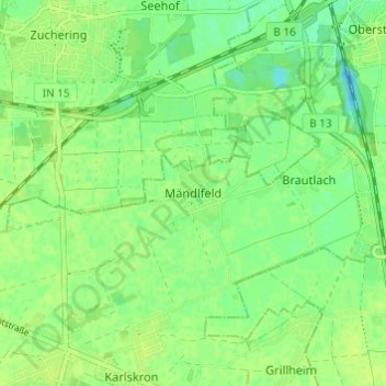 Topografische Karte Mändlfeld, Höhe, Relief