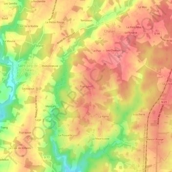 Topografische Karte Puyrigaud, Höhe, Relief