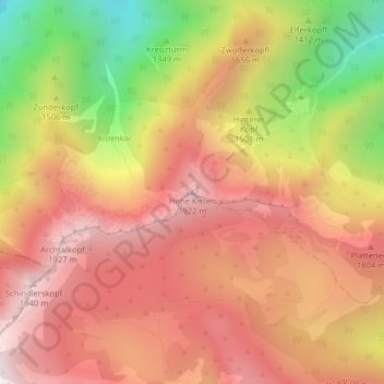 Topografische Karte Hohe Kisten, Höhe, Relief