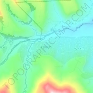 Topografische Karte Bonjaneni, Höhe, Relief
