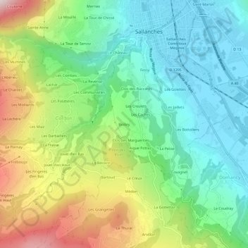 Topografische Karte Biolley, Höhe, Relief