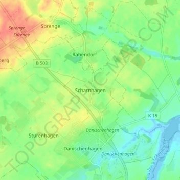 Topografische Karte Scharnhagen, Höhe, Relief