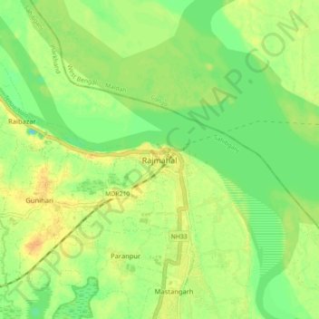 Topografische Karte Rajmahal, Höhe, Relief