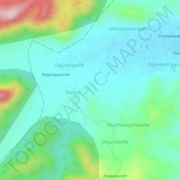 Topografische Karte Thettu (Harijanwada), Höhe, Relief