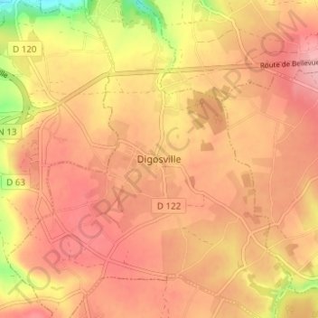 Topografische Karte Digosville, Höhe, Relief
