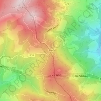 Topografische Karte Packsattel, Höhe, Relief