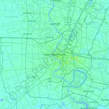 Topografische Karte Bangkok, Höhe, Relief