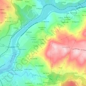 Topografische Karte Regoufe, Höhe, Relief