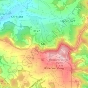 Topografische Karte Adlitz, Höhe, Relief