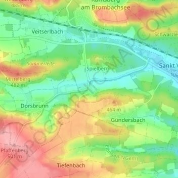 Topografische Karte Walkerszell, Höhe, Relief