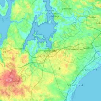 Topografische Karte Roskilde, Höhe, Relief