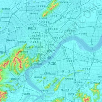 Topografische Karte 杭州市, Höhe, Relief