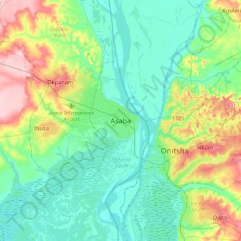 Topografische Karte Asaba, Höhe, Relief
